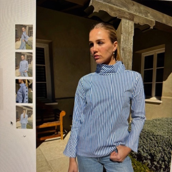 Benaar LA Kya Striped Long Sleeve Button Blouse in GREEN Size S - Picture 6 of 6